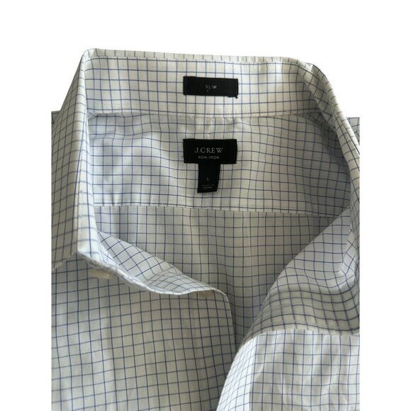 J CREW White Blue Slim Plaid Long Sleeve Button Down Shirt Size Large - Picture 2 of 5